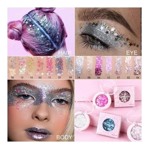 2021 Cheapest Face Eye Highlight Powder Eyeshadow Palette Shining Sequins Pentagram Moon Diamond Fragment Eye Shadow
