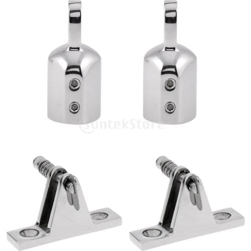 2x Boat 90 Degree Straight Deck Hinge + 2x 1" 25mm Eye End Cap Bimini Top Fitting Hardware - Marine Grade 316 Stainless Steel