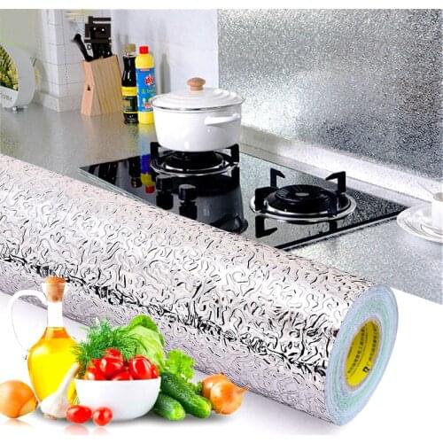 40x100cm Wallpaper Kitchen Waterproof Oil-Proof Aluminum Foil Stickers Kitchen Stove Cabinet Wall Decor DIY Wall Sticker
