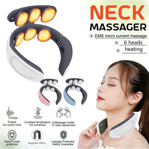6 Heads Electric neck massager USB charge Far Infrared Heating Pain Stress Relief Neck Shoulder Relax Massage Health Care Tool