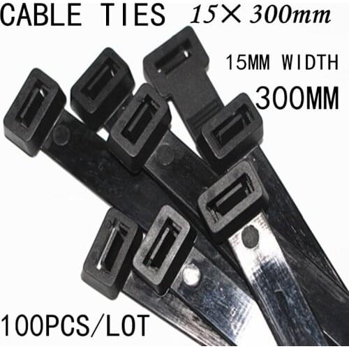 Black/White Plastic Nylon Wire Tie Bring 15*300mm Label Clasp Bring Fixed Wraps Network Cable Cord Wire 100pcs/lot