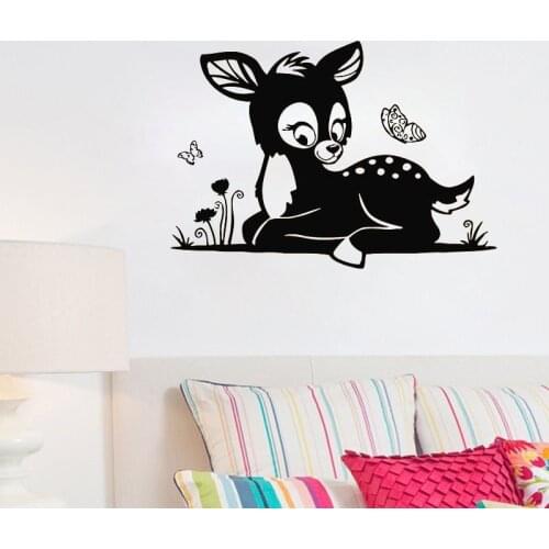 Baby Fawn Wall Sticker Cartoon Animal Butterflies Wall Decal Home Decor Kids Children Room Decoration Wallpaper Vinyl Art Murals