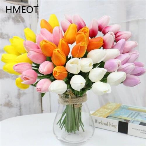 HMEOT 10 Pcs Real Touch Flowers Latex Tulips Flower Artificial Bouquet Fake Flower Bridal Bouquet Decorate Flowers for Wedding
