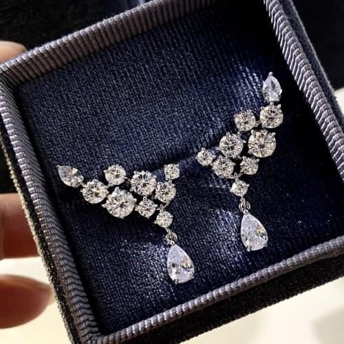 Huitan Luxury Womens Dangle Earrings with Brilliant Cubic Zirconia Wedding Engagement Party Fashion Accessories Exquisite Gift