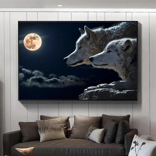 Realist Wolf Under The Moonlight Wolf Wall Art Canvas Prints Canvas Art Paintings For Living Room Wall Art Canvas Picture Cuadro