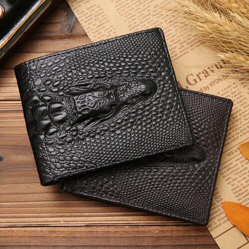 Men Wallets Credit Card Holders Coin Pocket Purse Alligator 2021 Crocodile Skin Wallet Men Genuine Leather Small Zipper Short