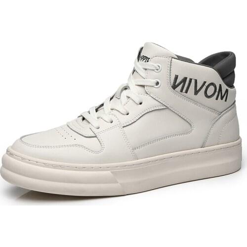 Trendy Genuine Leather Streetwear Men Sneakers High Top Thick Sole Comfort 2021 Fashion Rubber Non-slip Mens Casual Board Shoes