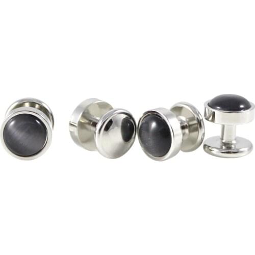 Round Grey Cats Eye Stone Dress Shirt Studs Formal Wear Shirt Studs Set (4pcs)