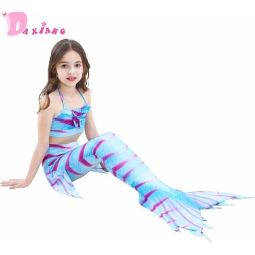 3pcs/set Baby Girls Swimwear Mermaid Tail With Fin Princess Dress Bikini Set Split Two Piece Swimmable Bathing Suit Beachwear