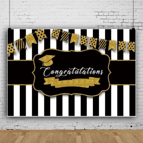 Laeacco Congratulations Of 2021 Grade Bachelor Cap Black White Stripes Customized Poster Photographic Background Photo Backdrops