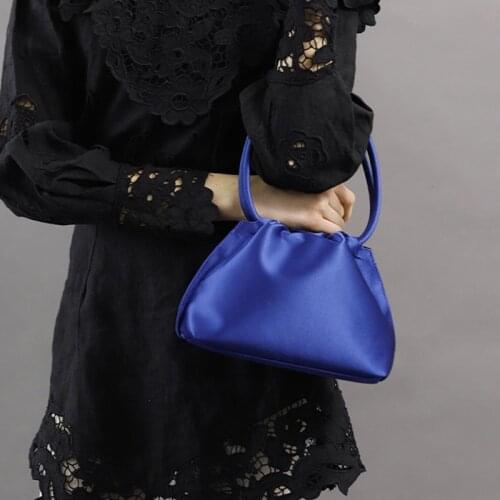 Fashion Vintage Satin Handbag for Women Luxury Folds Mini Solid Color Hobos Female Evening Party Clutch Purse Bolsa Feminina