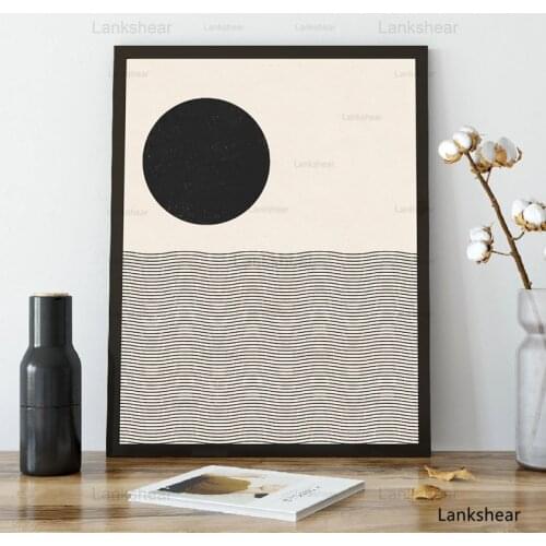 Ocean Waves Print Nautical Mid Century Modern Geometric Poster Woodblock Style Illustration Neutral Colors Home Wall Art Decor