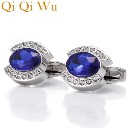 Mens Wedding Shirt Cufflinks Groom Blue Crystal Shirts Cuff links Buttons Rhinestone Cufflink Cuffs Business Gifts Jewelry