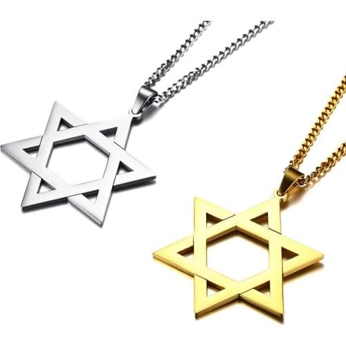 Trendy Hexagram Pendant Necklace for Men High Quality Stainless Steel Star of David Shape Link Chain Male Jewelry