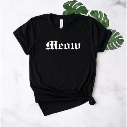 Meow Print Street Fashion Letters T-Shirts 90s Cotton Short Sleeve Crewneck Top Tees T Shirts For Cat Mom Mama Mother Women