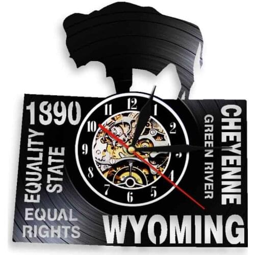 US Wyoming State Vinyl Record Wall Clock Equal Rights Cheyenne Office Home Decor Green River USA Culture Artwork Silent Watch