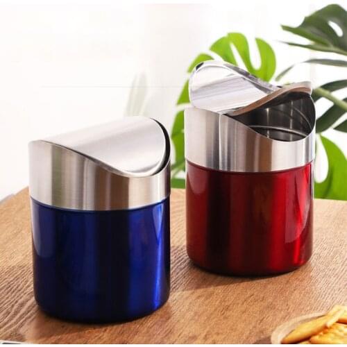 Stainless Steel Desktop Trash Can Ashtray with Rolling Cover For Home Office Car Waste Rubbish Trash Can Tobacco Ash Holder
