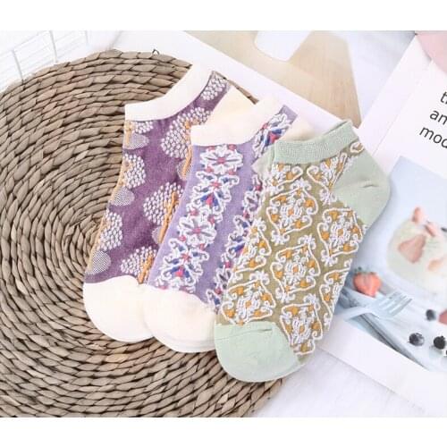 Women Socks Summer Spring Low Tube Casual French Style Printed Flower Cotton Female Girls Socks носки женские