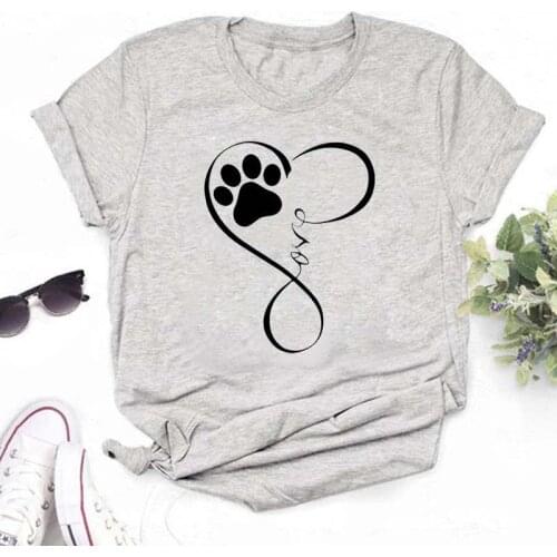 Maycaur New Women Tshirt Love Heart Dog Paw T Shirt Women Cartoon T-shirt Harajuku Tops Tee Short Sleeve Cute Female Tshirts Tee