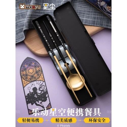 New Anime Star Dust Travel Dinnerware Cutlery Portable Spoon Chopsticks Set Tableware Camping Utensil Kit Gift Home School Hotel
