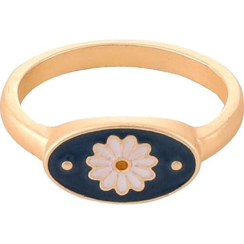 Wholesale Jewelry Korean Daisy Rings for Women Elegant Temperament Oval Daisy Ring Epoxy Drop Oil Ring for Girl