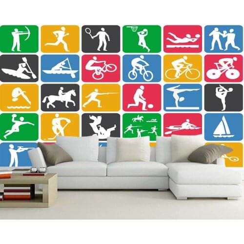 Custom papel de parede infantil,Various colored sports icons mural for childrens room living room backdrop waterproof wallpaper