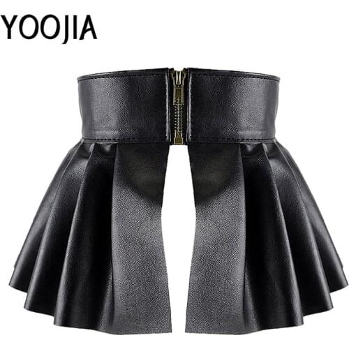 Womens Elastic Wide Waistband Skirt Fashion PU Leather Pleated Peplum Cinch Belt Skirts Femme Pole Dance Waist Belts Streetwear