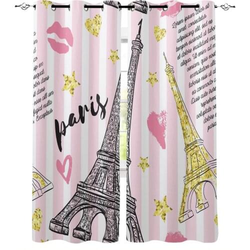 Pink Stripes Eiffel Tower Lips Stars Curtains For Kitchen Bedroom Window Treatment Curtains for Living Room Drape Decoration
