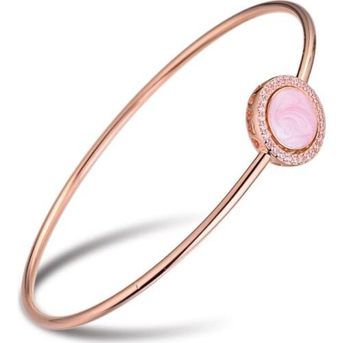 Pink Swirl Bangle Authentic Rose Gold Bracelets For DIY Woman Fashion Pink Stone Bracelets For Jewelry Making