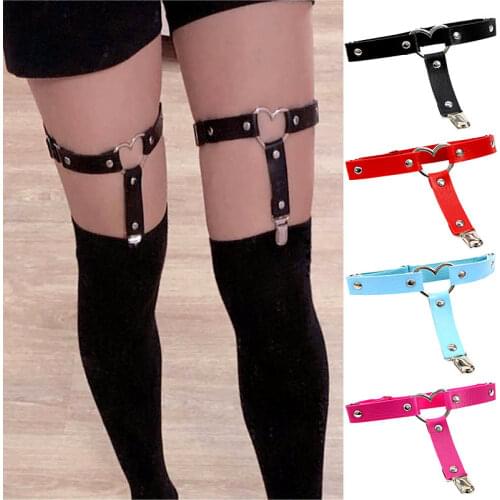 Sexy Women Punk Goth Heart PU Leather Elastic Garter Belt Leg Thigh Ring Suspender Stockings Belt Leg Chain Harness Body Jewelry