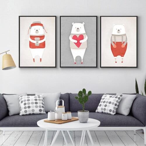 Nordic Poster Art Cartoon Animals Hippo Bear Canvas Art Print Painting Poster Wall Picture for Wedding Decoration Cuadros