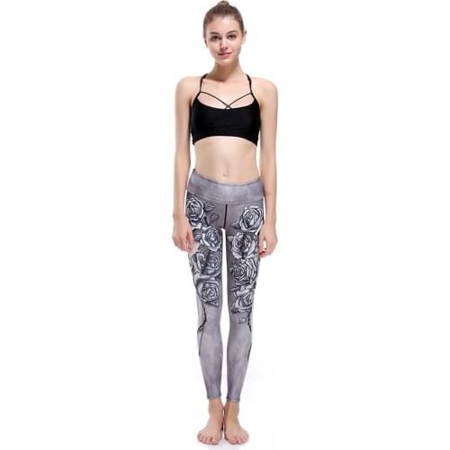 Grey Rose Printing Yoga Sport Tights Fitness Winter Spring Running Jogging Workout Leggings Red Blue Colors S To 3xl 5 Patterns