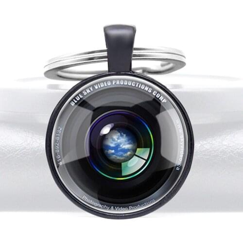 Glass Photo Key Chains Cabochon Camera Lens Key Rings Photographer Gift Glass Round Fashion Jewelry