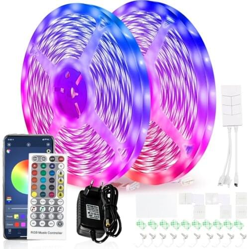 LED Strip Light 5M 20M 30M 40M RGB 5050 Flexible Lamp Music Sync Bluetooth App Remote Control
