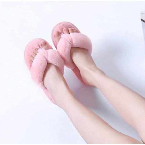 2021 Warm Fluffy Winter Women House Slippers Faux Fur Warm Flat Shoes Female Slip on Home Furry Ladies Slippers Size 36-43 Cosy