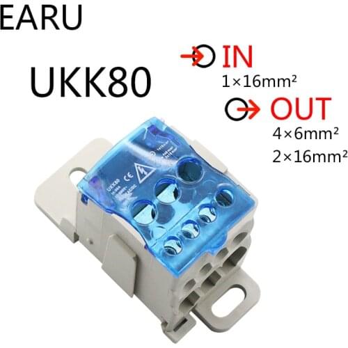UKK-80A Distribution Box Din Rail Terminal Block 1 In Many Out Power Junction Box 80A Universal Electric Wire Connector Heavy