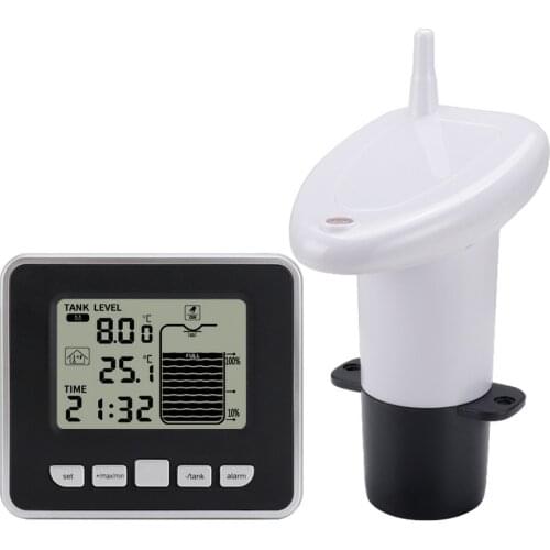 Ultrasonic Water Tank Level Meter Temperature Sensor Low Battery Liquid Depth Indicator Time Alarm Transmitter Measuring Tools