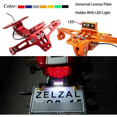 Universal Motorcycle Rear License Plate Holder Tail Mounting Bracket With LED Light For Kawasaki Z750 Z800 YAMAHA MT07 MT09 R3