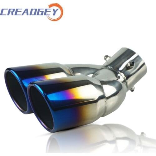 Universal Exhaust Pipe Bending Muffler Stainless Steel Tail Pipe Dual Outlet Nozzle Curved Throat Modification Car Accessories
