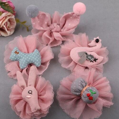 High Quality 20PCs Trendy Pink Style Chiffon Flower Patch Cartoon Animal Horse Swan Rabbit Cloud Stars lace Patch Sticker Craft