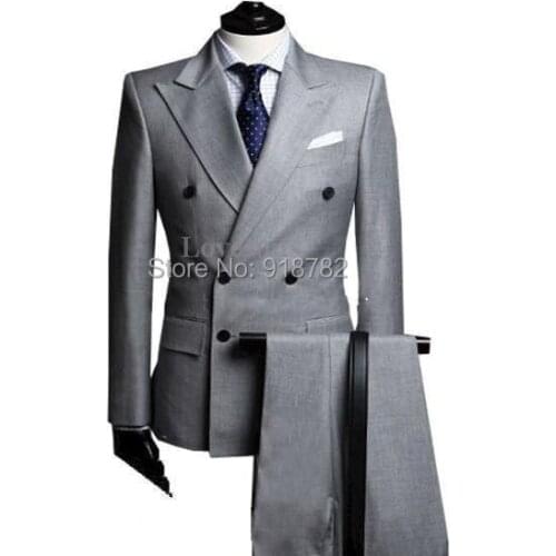 High Quality 2016 Light Grey Double Breasted Mens Formal Suit Wedding Tuxedos Best Man Costume Mariage Homme (Jacket+Pants+Tie)
