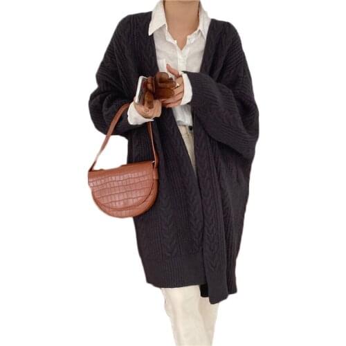 WSYORE Korean Autumn and Winter Retro Wild Loose Mid-long Thick Knitted Cardigan Women Casual Sweater Coat Female NS2776