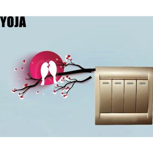 YOJA Couple Bird Standing On Plum Flower Switch Sticker Beautiful Design PVC Wall Decal 15SS0004