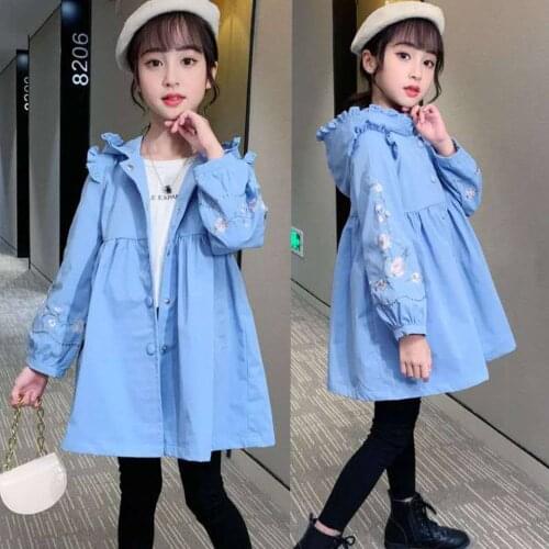High Quality Girl Trench Coat Autumn Winter Hooded Teenager Girls Cotton Outerwear Jackets Children Clothing Pink/Blue Color