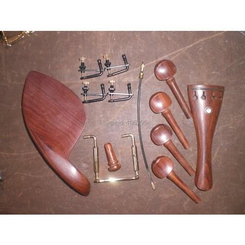 1 Set Rose wood Violin parts with tail piece chin rest pegs fine tuner tail gut and clamp 4/4