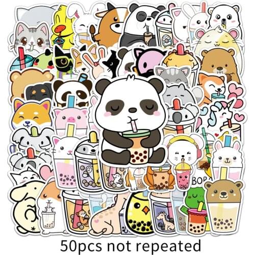 10/50PCS Cute Cartoon Pet Pearl Milk Tea Stickers Pack for Girl Boba Bubble Teas Decal Sticker To DIY Stationery Luggage Laptop