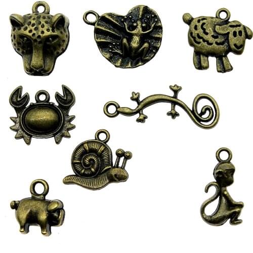 10pcs Charms Animals Antique Bronze Color Monkey Charms Pendant Jewelry Frog Pig Charms For Jewelry Making