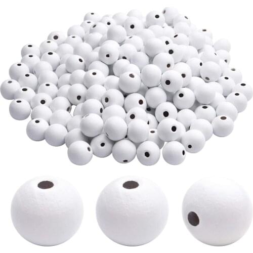 200pcs 12mm White Wooden Round Beads Natural Unfinished Loose Beads Spacer Beading for Crafts Jewelry Making, White, 2.5mm Hole