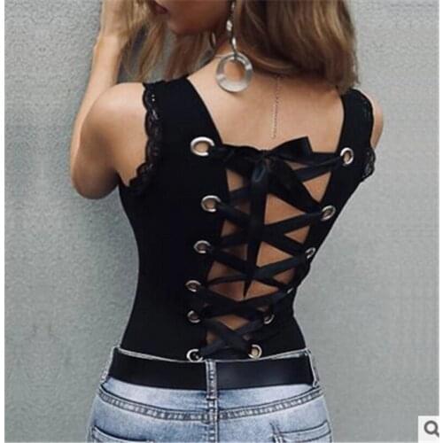 2021 Summer Women’s Fashion Solid Color Tanks Top Camisole Summer Sexy U-neck Backless Hollow Bandage Vest Top