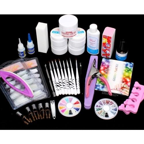 24 in1 Nail Art UV-Nail Gel Nail Tips Top Coat Glue Decorations Full DIY Tools Set #63set US DROPSHIPPING